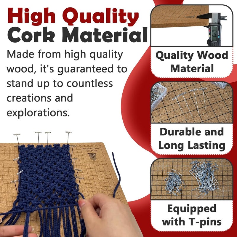 FixlyFido 12×16 Inch Macrame Board and Pins Kit, Double Sided Grids Handmade Braiding Macrame Board with Instructions - Perfect Macrame Tools and Supplies for Bracelet Creating, Knotting Creations - Image 5